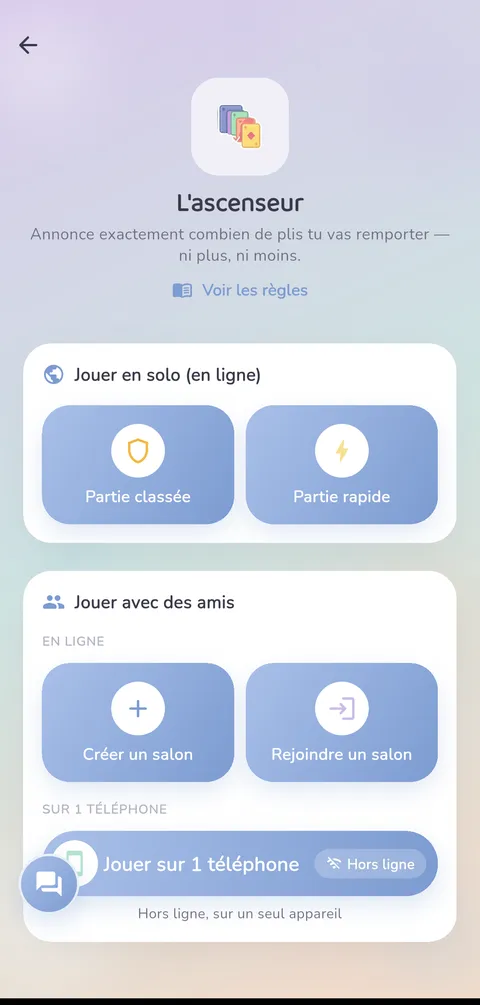Capture d'écran — L'ascenseur : La page du jeu dans l'app