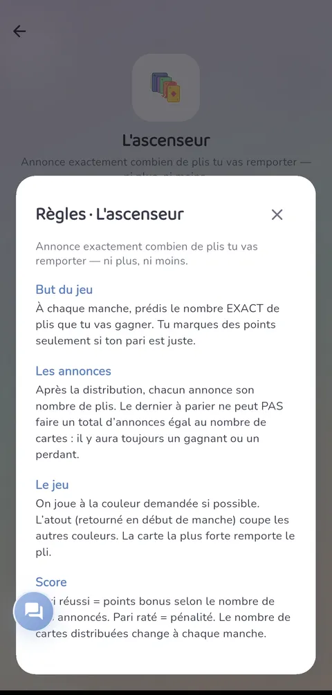 Capture d'écran — L'ascenseur : Les règles, toujours à portée de main