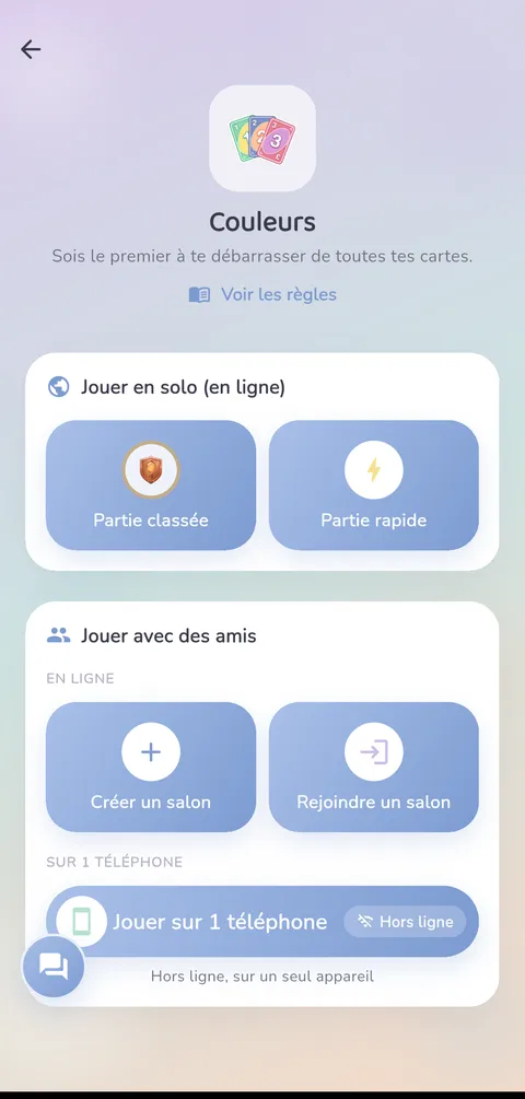Capture d'écran — Couleurs : La page du jeu dans l'app