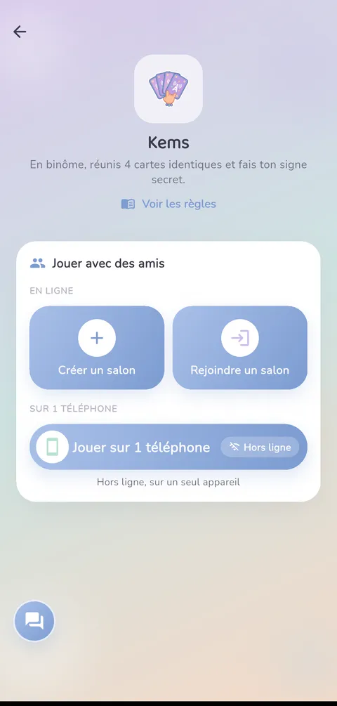 Capture d'écran — Kems : La page du jeu dans l'app