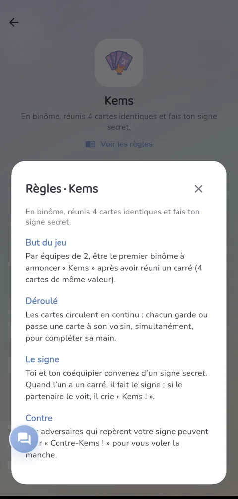 Capture d'écran — Kems : Les règles, toujours à portée de main