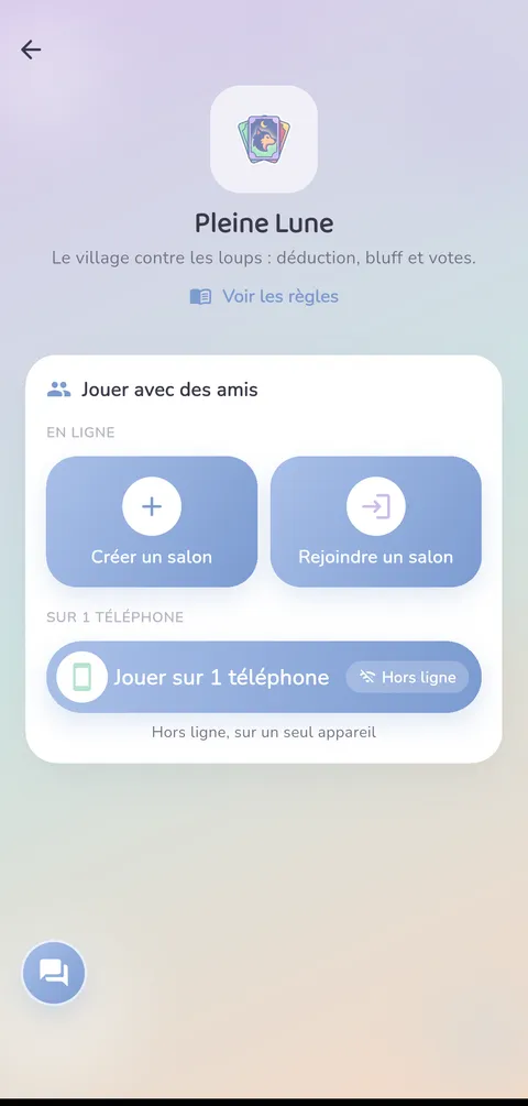 Capture d'écran — Pleine Lune : La page du jeu dans l'app