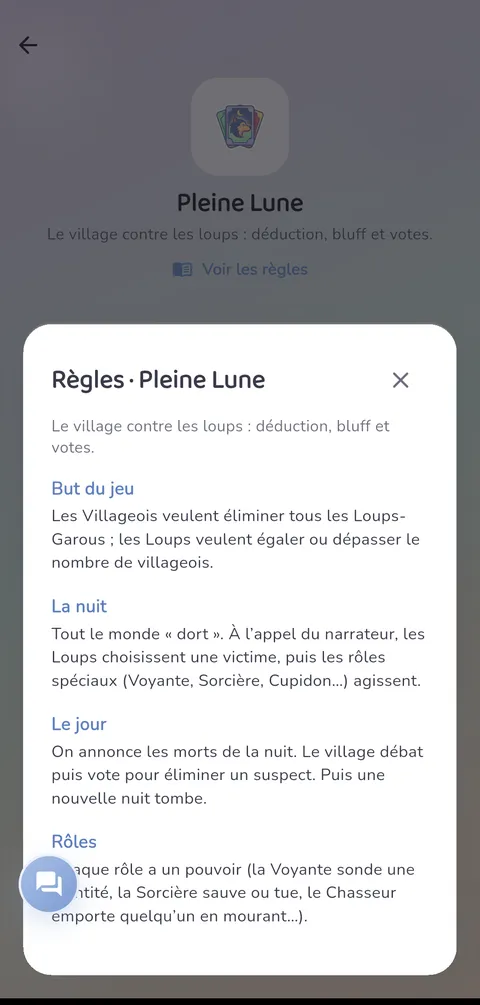 Capture d'écran — Pleine Lune : Les règles, toujours à portée de main