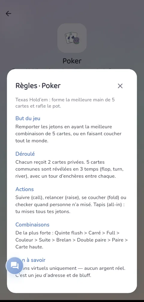 Capture d'écran — Poker : Les règles, toujours à portée de main