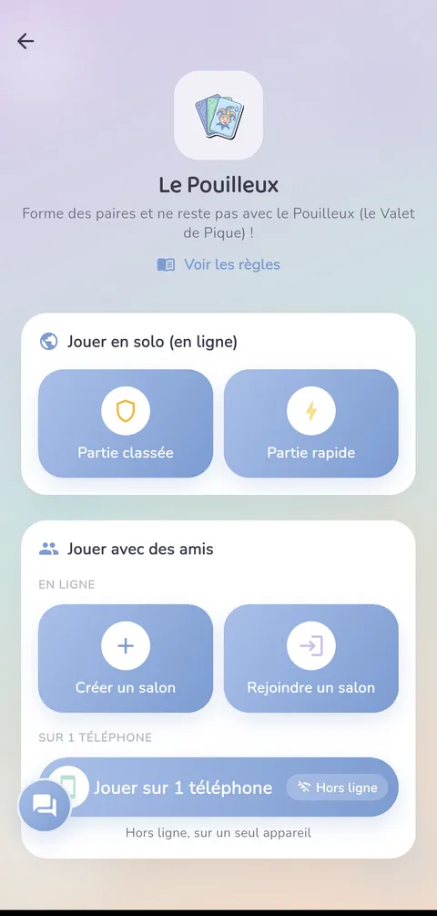 Capture d'écran — Le Pouilleux : La page du jeu dans l'app