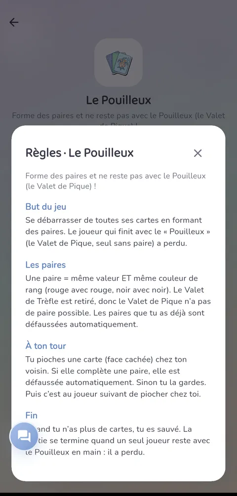 Capture d'écran — Le Pouilleux : Les règles, toujours à portée de main