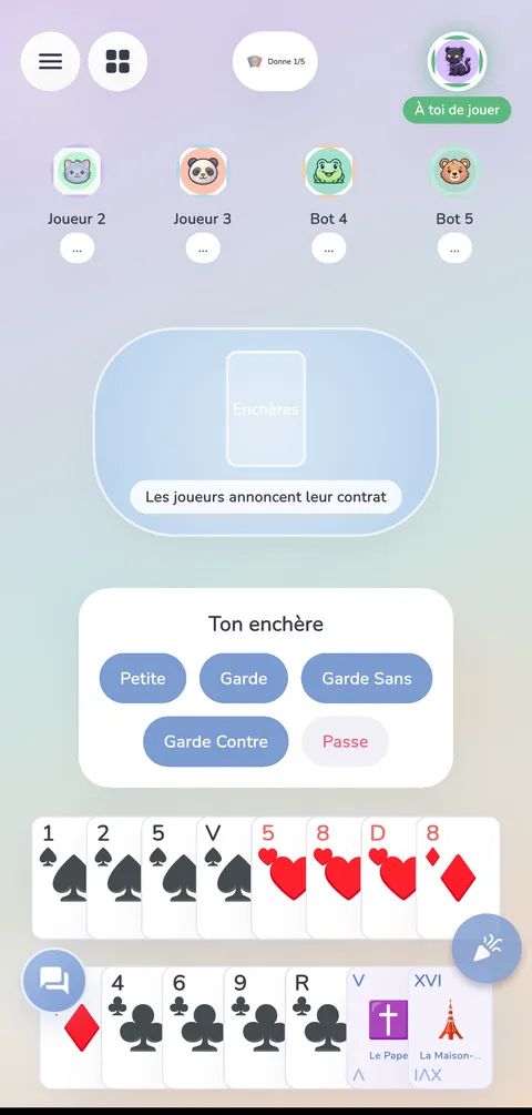 Capture d'écran — Tarot : Une partie en cours