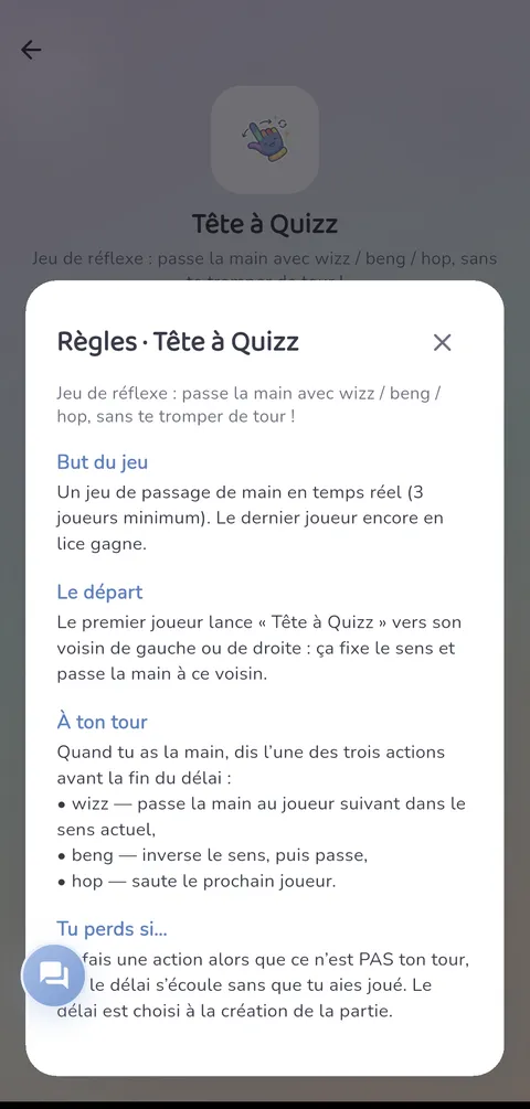 Capture d'écran — Tête à Quizz : Les règles, toujours à portée de main