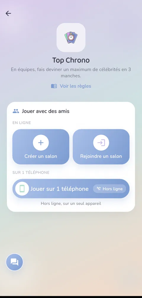Capture d'écran — Top Chrono : La page du jeu dans l'app