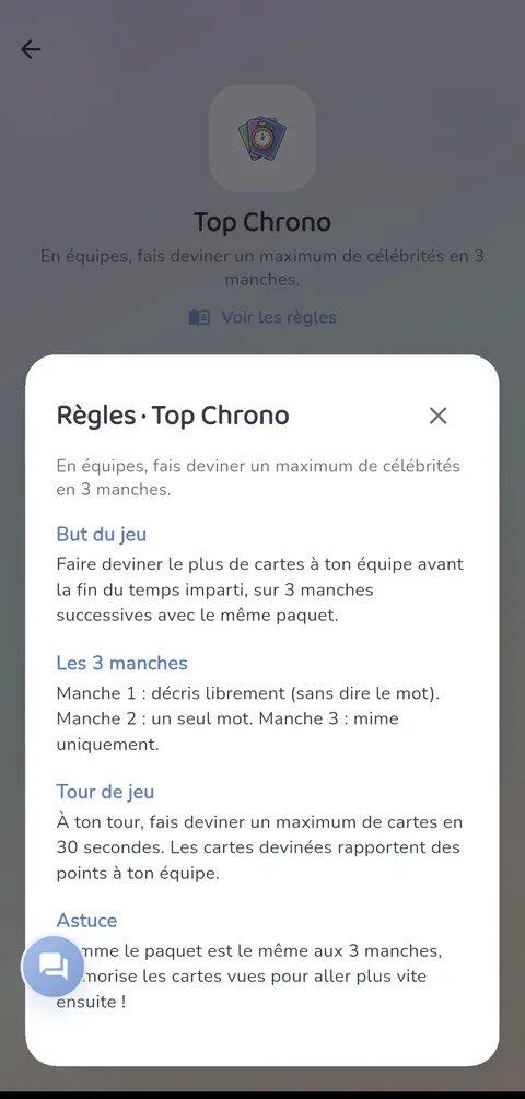 Capture d'écran — Top Chrono : Les règles, toujours à portée de main